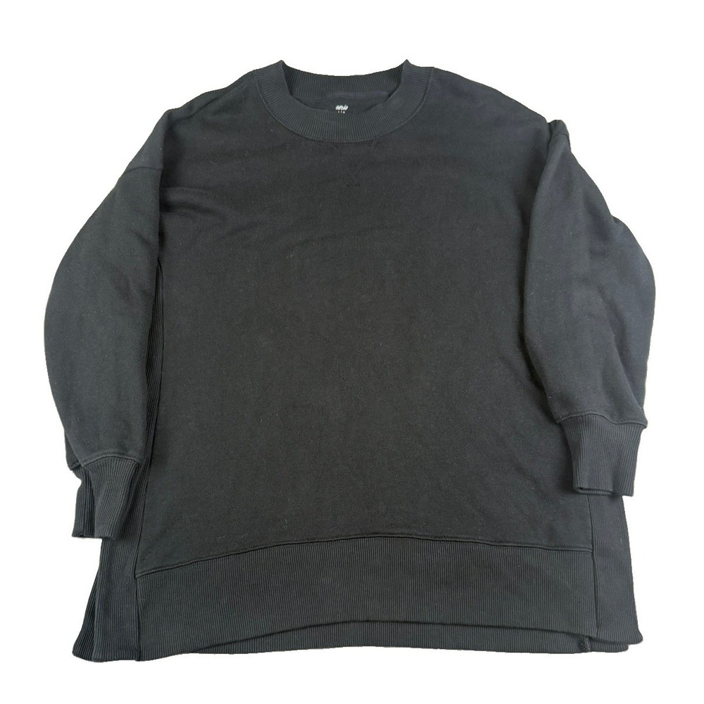 Aerie Sweatshirt Womens L Black Oversized Crewneck Side Slit Pullover